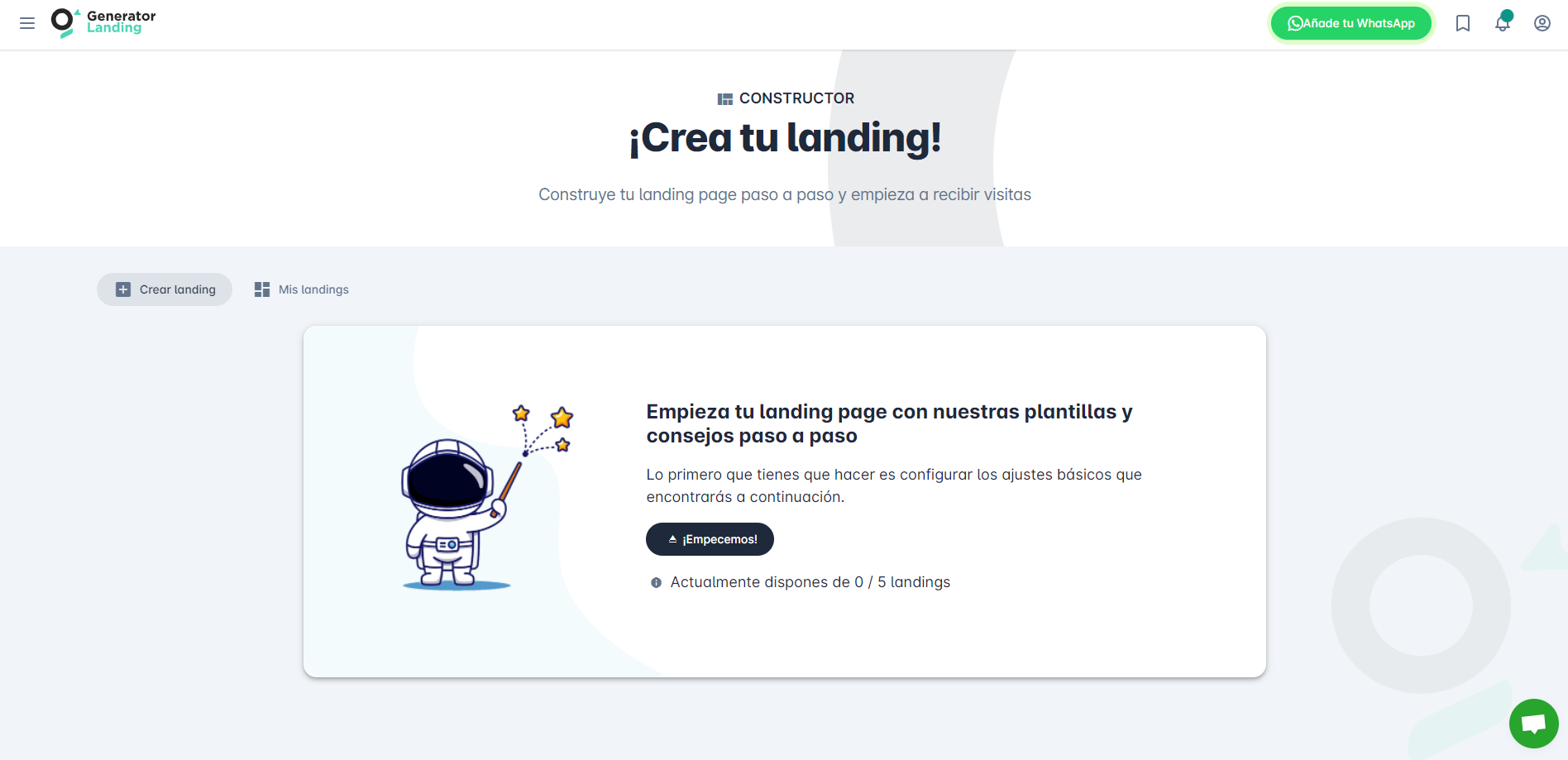 screenshot of Generator Landing
